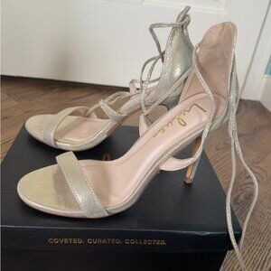 Aimee Champagne Metallic Lace-Up Heels (7.5) - New